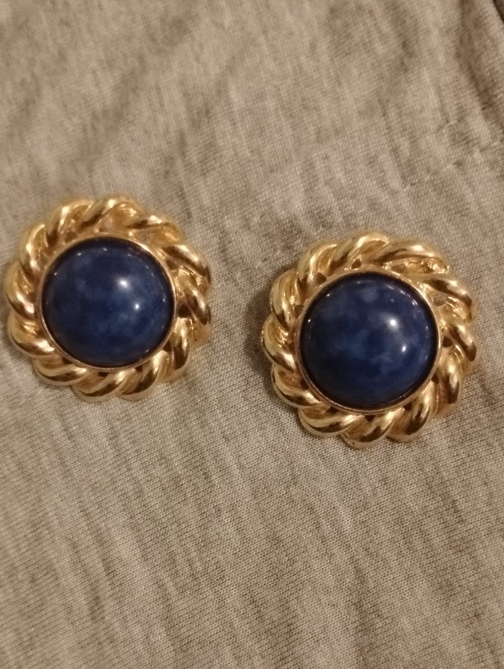 Gold-Tone Blue Stone Rope-Edge Earrings